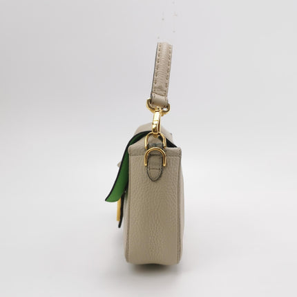 Fendi Baguette Selleria Medium White Grey Calfskin Leather Green Interior Crossbody Bag
