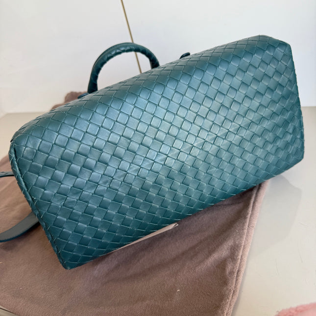 Bottega Veneta Roma Intrecciato Nappa Leather Peacock Green With Strap Small 30cm