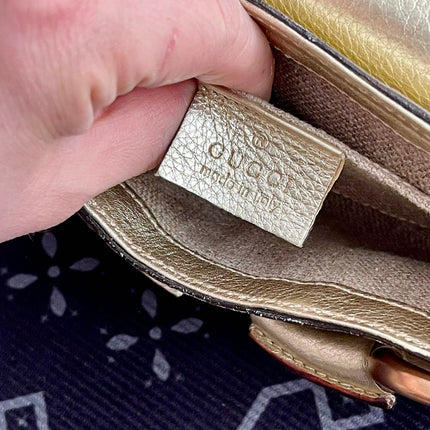Sold Gucci Horsebit 1955 Chain Bag Pearlescent Gold Leather and Gold Studs