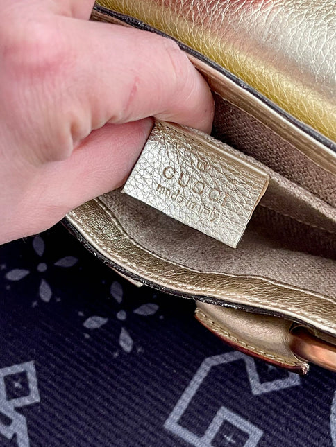 Sold Gucci Horsebit 1955 Chain Bag Pearlescent Gold Leather and Gold Studs