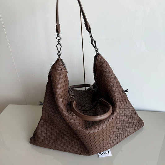 Bottega Veneta Maxi Convertible Tote Bag Hobo Chocolate Brown Leather Two-way Carry 50cm-Luxbags