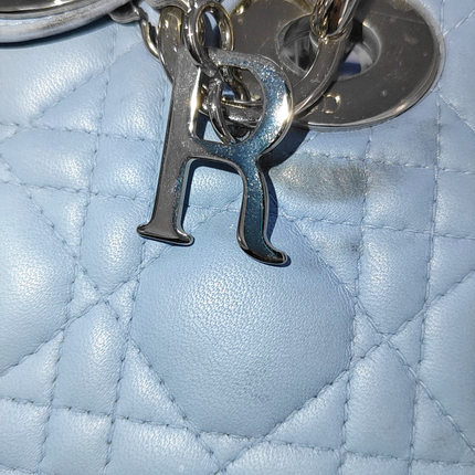 Lady Dior Mini Blue Cannage Lambskin Silver Hardware Crossbody Handbag