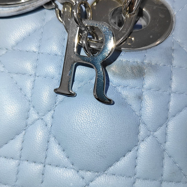 Lady Dior Mini Blue Cannage Lambskin Silver Hardware Crossbody Handbag