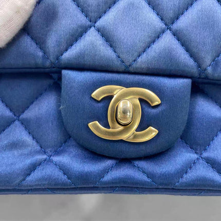 Chanel Classic Flap Mini 2013 Blue Silk Satin Gold Hardware