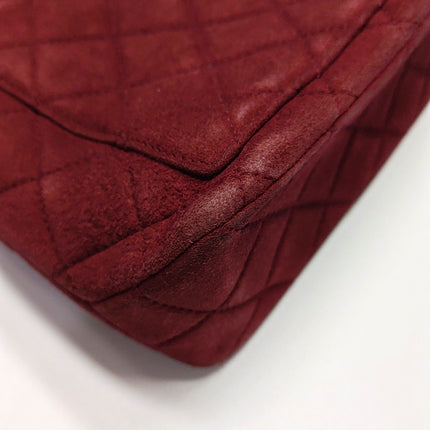 Chanel Vintage Medium Flap Top Handle Bag Burgundy Suede Leather 1997-1999