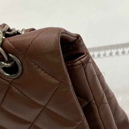 Chanel Classic Flap Maxi Chocolate Brown Lambskin Leather Single Flap Silver Hardware