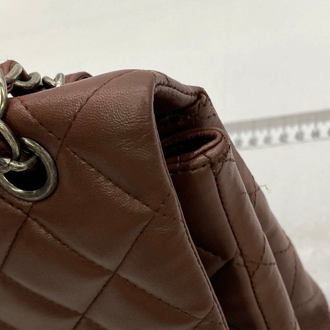 Chanel Classic Flap Maxi Chocolate Brown Lambskin Leather Single Flap Silver Hardware