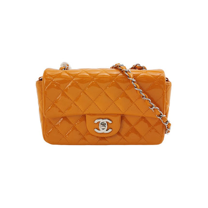 Chanel Classic Flap Mini Orange Patent Leather Silver Hardware-Luxbags