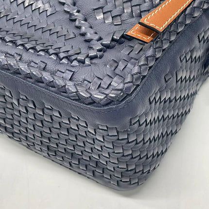 Loewe Braided Puzzle Small Woven Navy Leather Crossbody Bag
