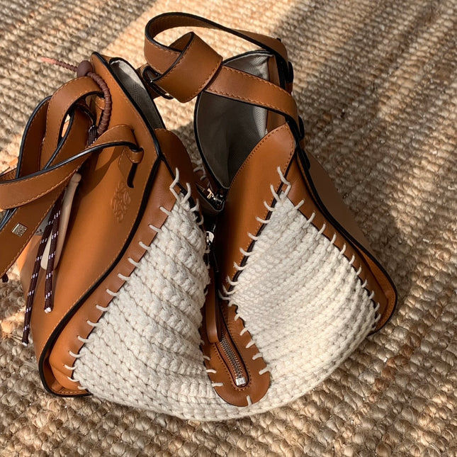 Loewe Hammock Mini Brown Leather Raffia Top Handle Crossbody Bag