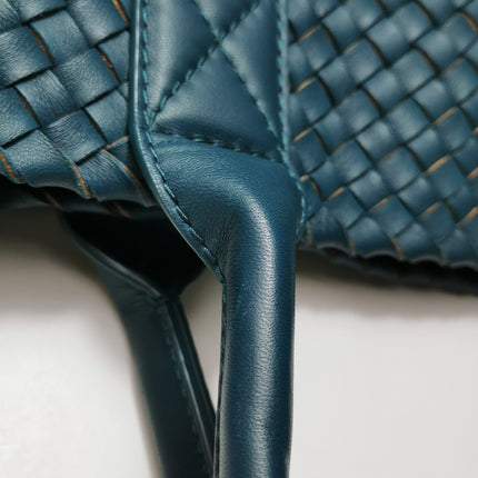 Bottega Veneta Cabat Tote Small/Medium Intreccio Blue Green Leather and Suede Lining 32cm