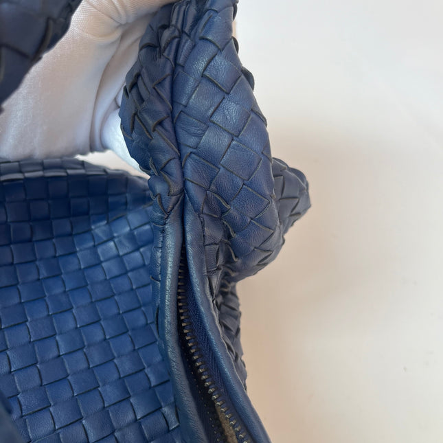 Sold Bottega Veneta Veneta Hobo Medium Navy Intrecciato Leather Bag