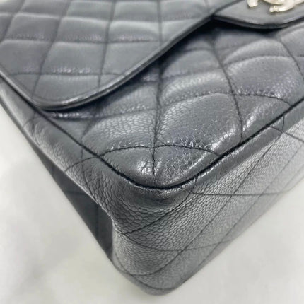 Chanel Classic Flap Jumbo Black Caviar Leather Single Flap Silver Hardware 2006-08