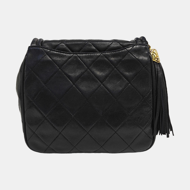 Chanel Vintage Mini CC Tassel Flap Bag Black Lambskin Matelasse Chain