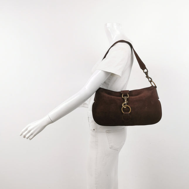 Miu Miu Brown Suede Leather Shoulder Bag Snap Hook
