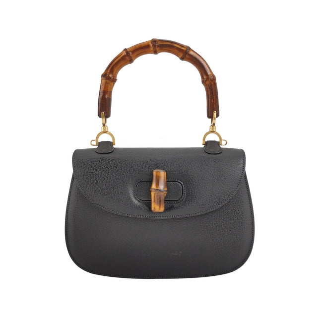 Gucci Bamboo 1947 Small Black Grained Leather Top Handle Bag-Luxbags