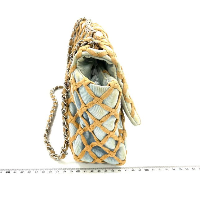 Chanel Jumbo Canebiers Net Knots Flap Blue Denim