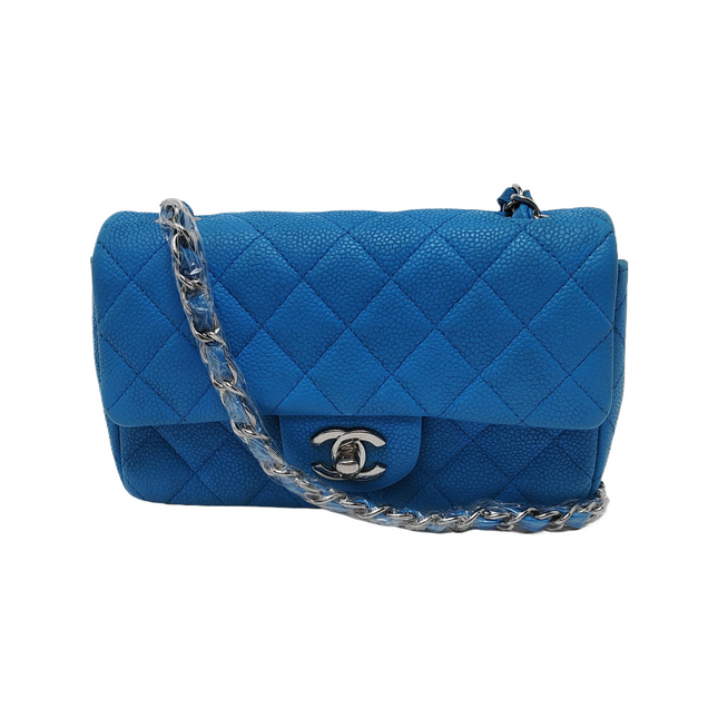 Chanel Classic Flap Rectangular Mini Blue Caviar Leather-Luxbags