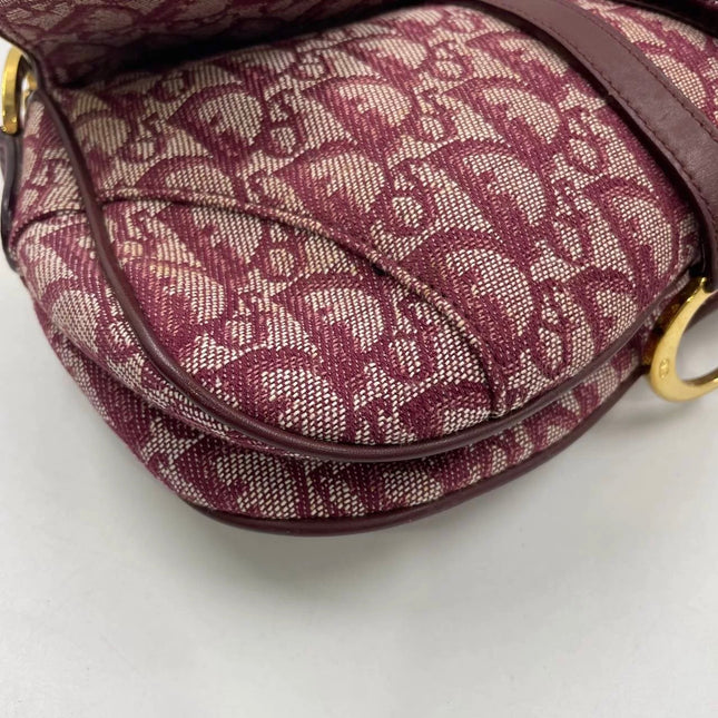 Dior Vintage Double Saddle Burgundy Oblique Monogram Canvas Gold Hardware