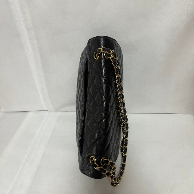 Chanel Classic Flap Maxi Black Caviar Leather Single Flap with Gold Hardware