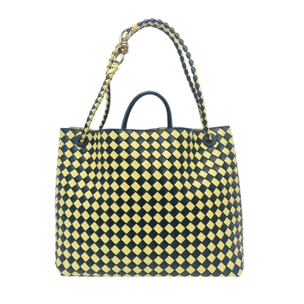 Bottega Veneta Andiamo Large Yellow and Green Checkered Intrecciato Leather Handbag-Luxbags