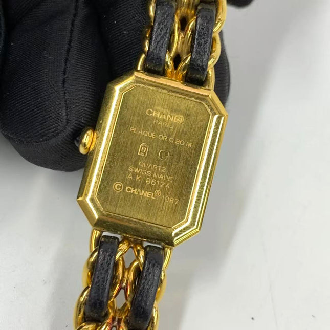 CHANEL Vintage PREMIERE Watch Small Black Leather and 24KT Yellow Gold Plated