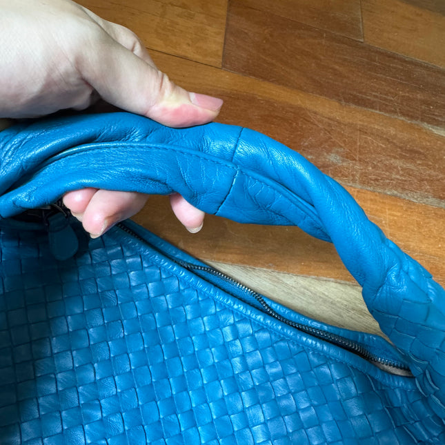 Bottega Veneta Veneta Hobo Blue Navy Intreciatto Leather Bag Large 47cm