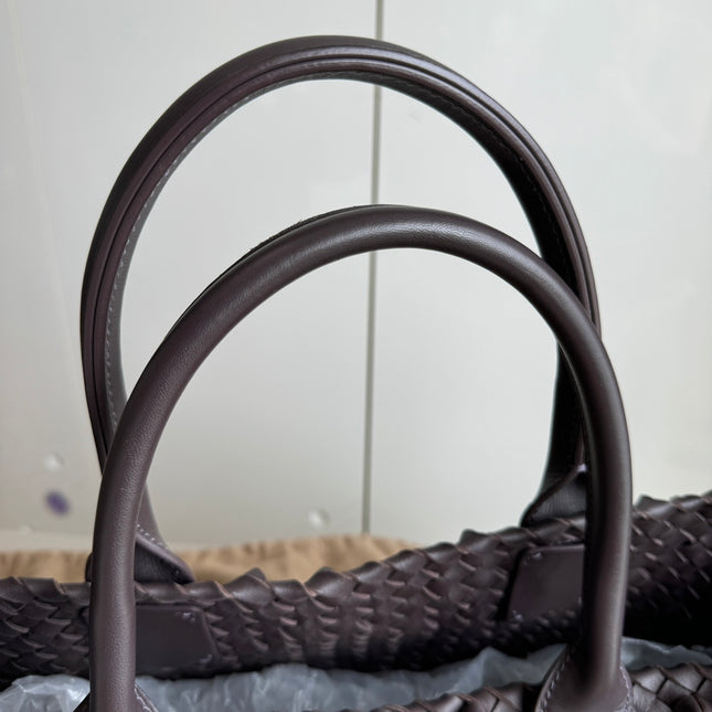 Sold Bottega Veneta Cabat Medium Intreccio Leather Tote Bag Dark Chocolate Brown