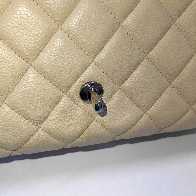 Chanel Classic Flap Jumbo 2009 Beige Caviar Leather Single Flap Silver Hardware