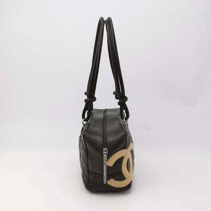 Chanel Cambon Medium Shoulder Bag Chocolate Brown Calfskin Leather Double Strap