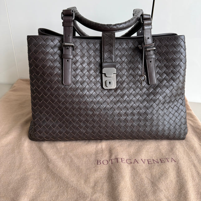 Bottega Veneta Roma Large Intrecciato Nappa Leather Dark Brown 35cm-Luxbags