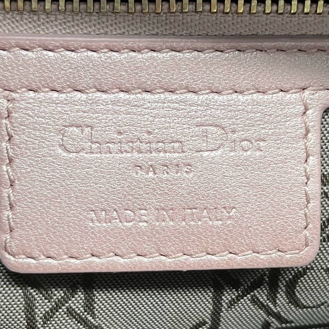 Lady Dior Medium Handbag Pearlescent Pink Cannage Leather Gold Hardware