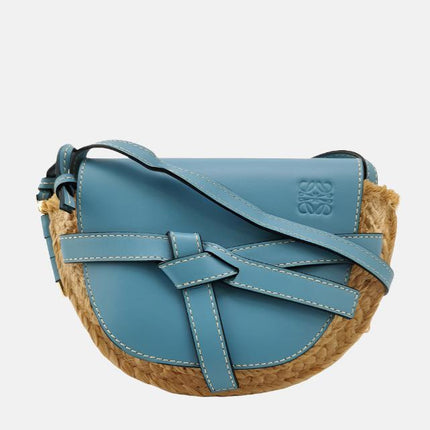 Loewe Gate Mini Blue Leather and Straw Crossbody Bag-Luxbags
