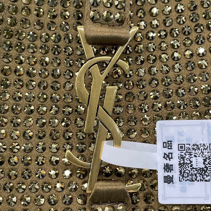 Yves Saint Laurent YSL Le 5 A 7 Hobo Mini Brown Silk Crystals Shoulder Bag