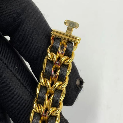 CHANEL Vintage PREMIERE Watch Small Black Leather and 24KT Yellow Gold Plated