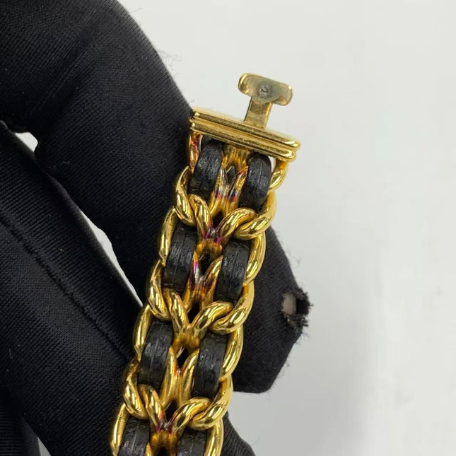 CHANEL Vintage PREMIERE Watch Small Black Leather and 24KT Yellow Gold Plated