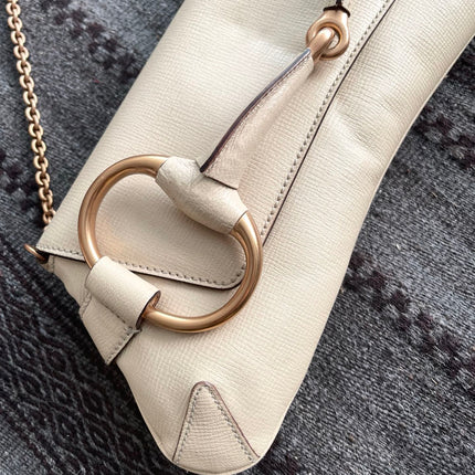 Gucci Horsebit 1955 Large White Leather Shoulder Bag