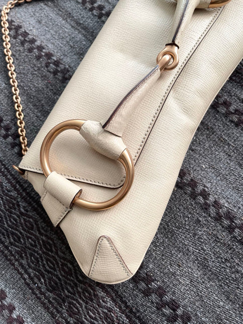 Gucci Horsebit 1955 Large White Leather Shoulder Bag