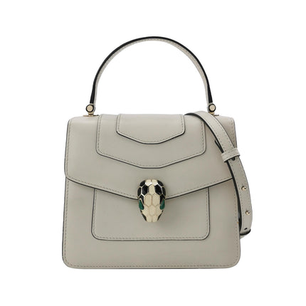 Bvlgari Serpenti Forever Small Leather Top Handle Crossbody Bag White-Luxbags