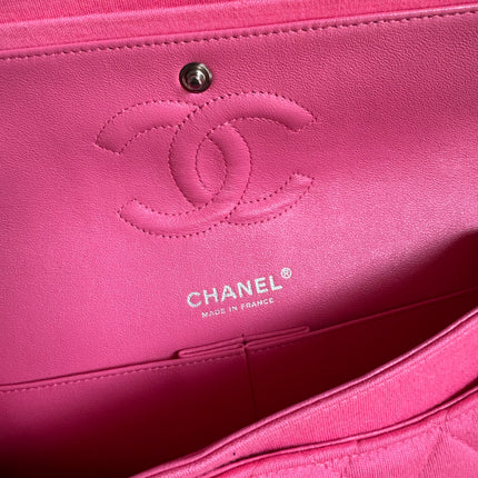 Chanel Classic Flap Medium Double Flap Pink Jersey Silver Hardware 2014