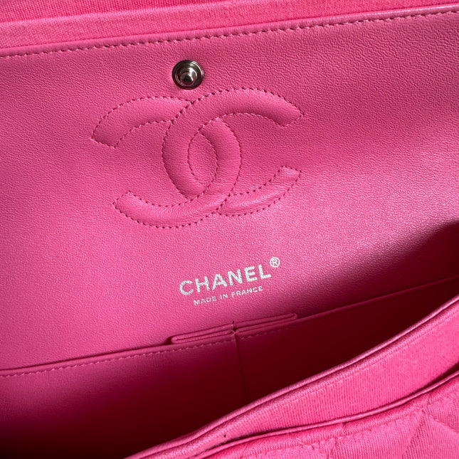 Chanel Classic Flap Medium Double Flap Pink Jersey Silver Hardware 2014