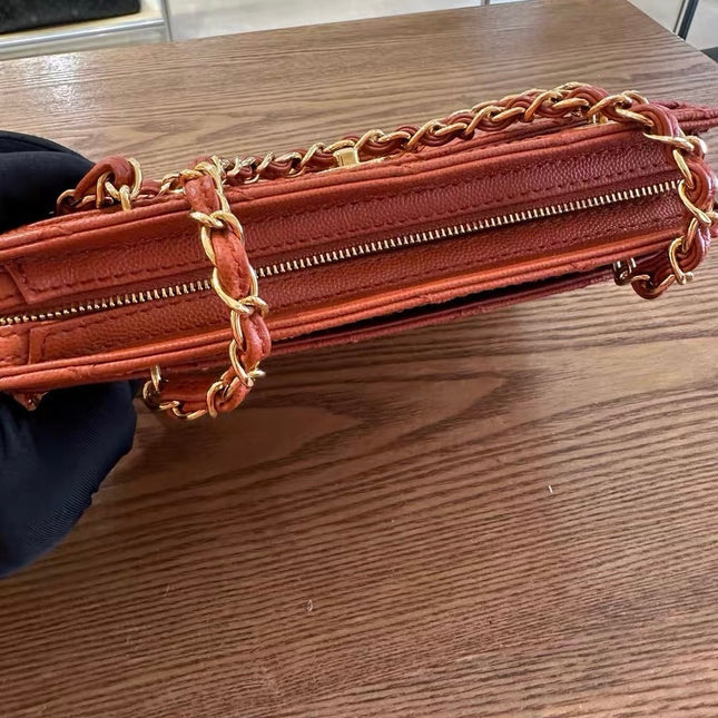 Chanel Vintage Small Matelasse Orange Caviar Leather Top Handle Bag
