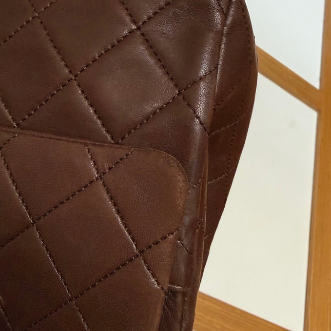 Chanel Classic Flap Rare Vintage Medium Brown Lambskin Leather 24k Gold Hardware 1989-1991
