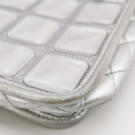 Chanel Ice Cube Chocolate Bar Classic Flap Metallic Silver PVC with Leather