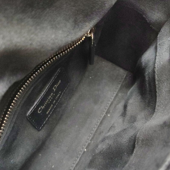 Sold Lady Dior Mini Black Suede with Light Gold-tone Hardware and Crystal Logo