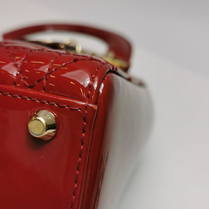 Lady Dior Mini Handbag Burgundy Red Patent Leather Gold-tone Chain Strap