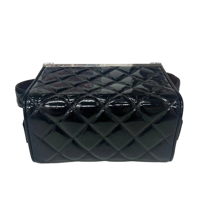 Chanel Vanity Case Vintage Black Patent Leather Silver Clasp Hardware