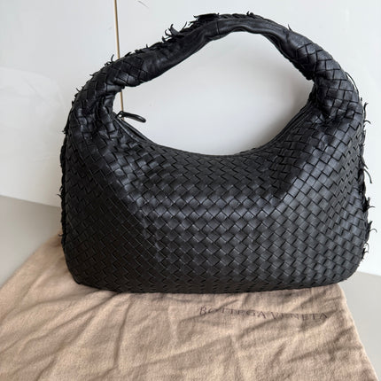Bottega Veneta Intrecciato Hobo Bag Medium With Fringes Black Lambskin leather 40cm