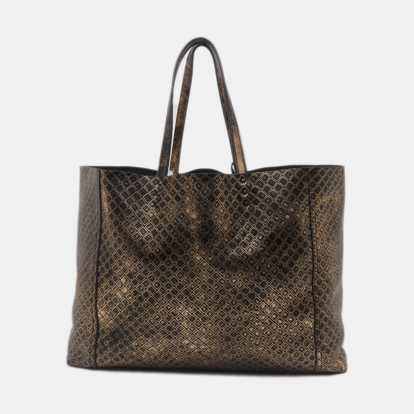 Bottega Veneta Metallic Black Gold Intrecciomirage Leather Tote Bag