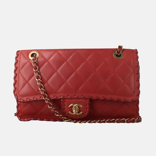 Chanel Classic Flap Medium Happy Stitch Red Leather Gold Hardware, 2015-2016-Luxbags